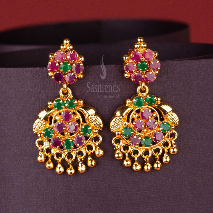 Ruby-Green Earrings with Authentic Gold Finish, Guaranteed Plating