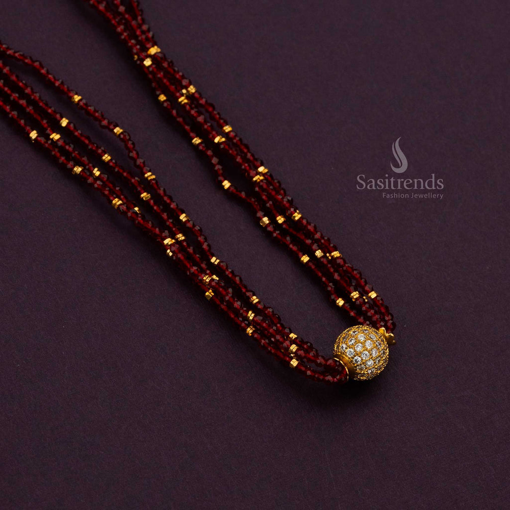 Maroon micro gold-plated necklace with bold round pendant, perfect for weddings and festivals - Sasitrends