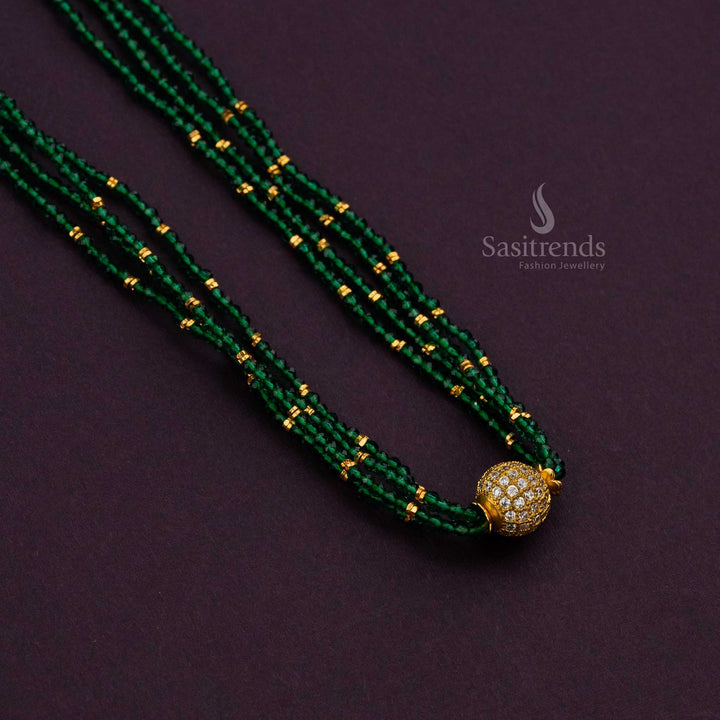 Green crystal 4-layer design micro gold-plated necklace with round pendant - Sasitrends