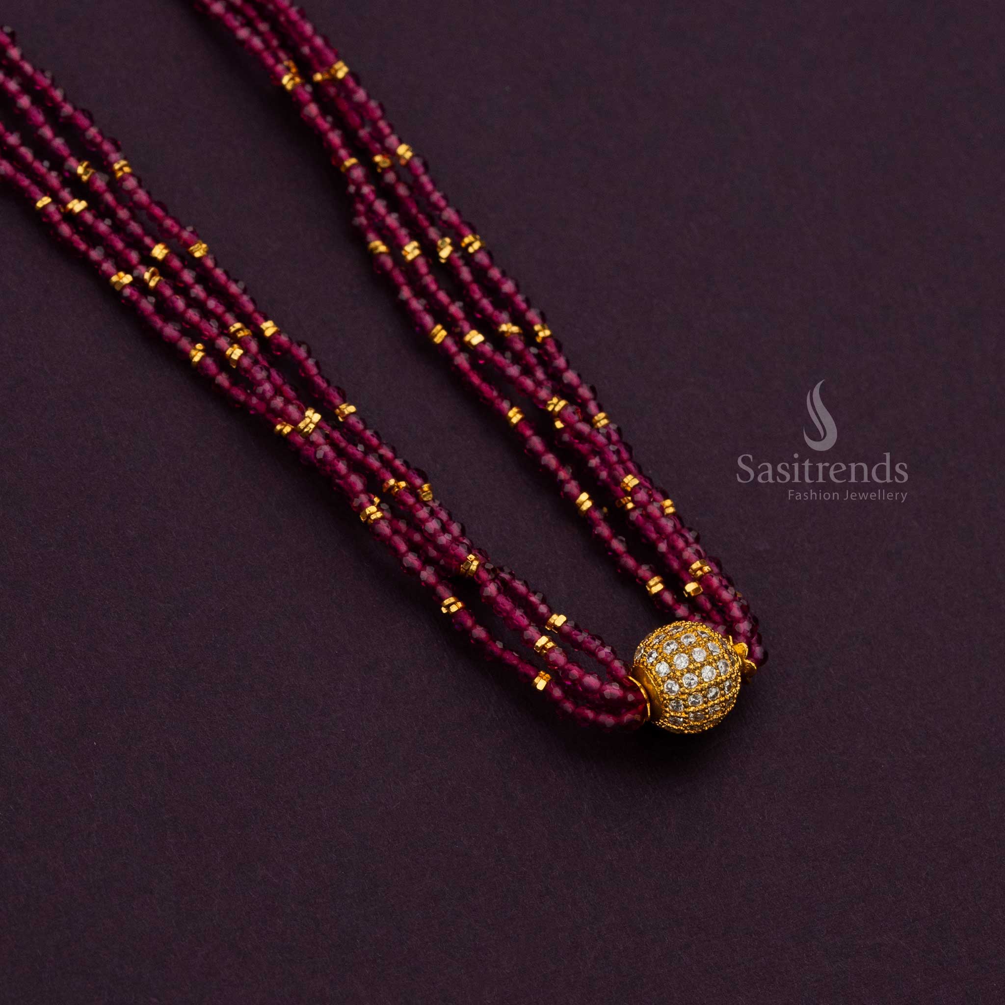 1-gram micro gold-plated long necklace with bold ball pendant, Pink color - Sasitrends