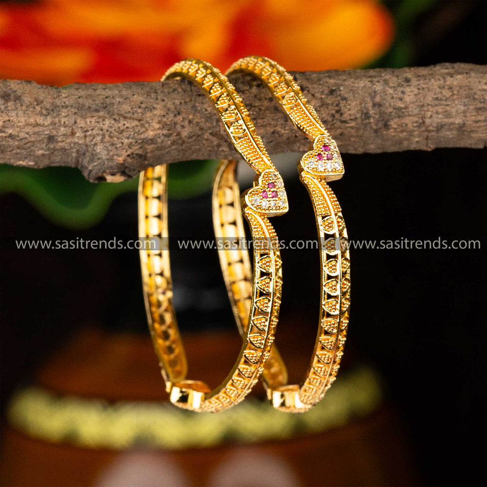 Traditional Micro Gold Plated Guaranteed Multi AD Stone Studded Heart Designer Bangles Sasitrends Online Shopping