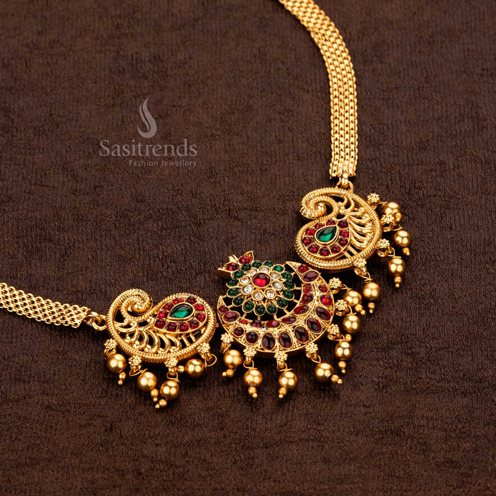 Attractive temple necklace set with ruby and green emerald accents - Sasitrends