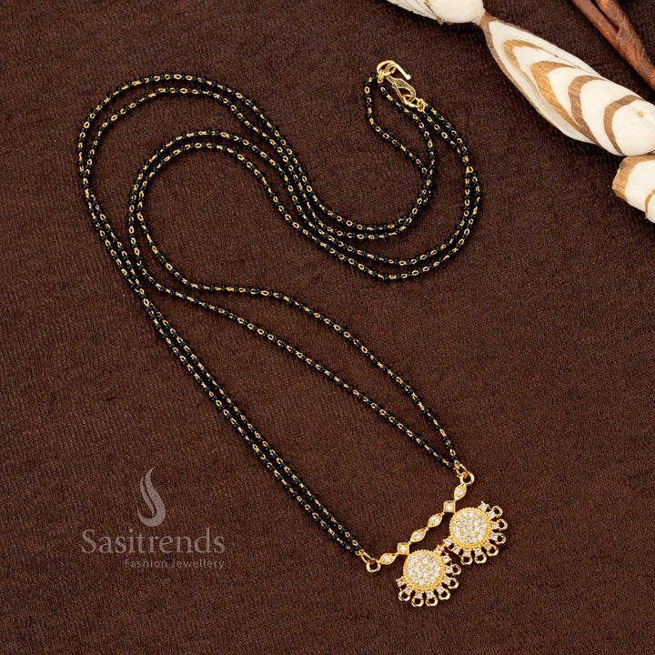 Beautiful Micro Gold Plated Black Beads Mangalsutra with Dual Circular Motif Chain For Traditional & Festive Wear - Sasitrends