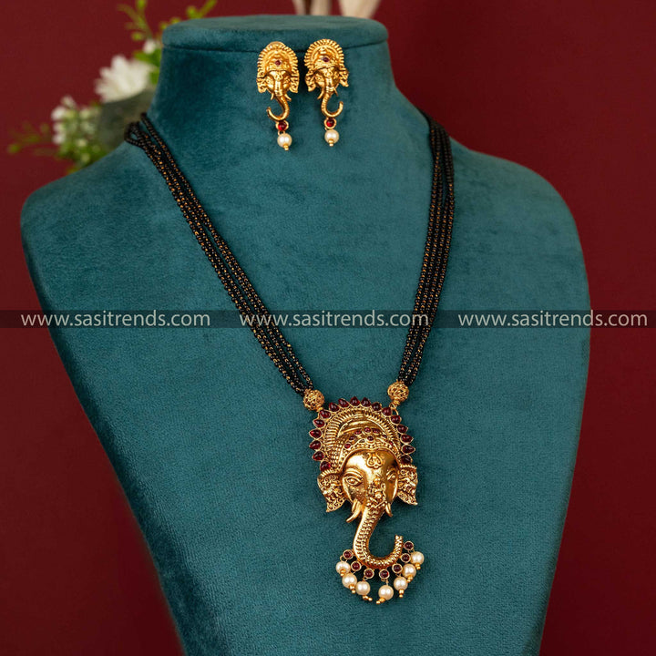 Sasitrends | Classic Matte Gold Plated Classic Mangalsutra with Ganesh Pendant Jewellery Set