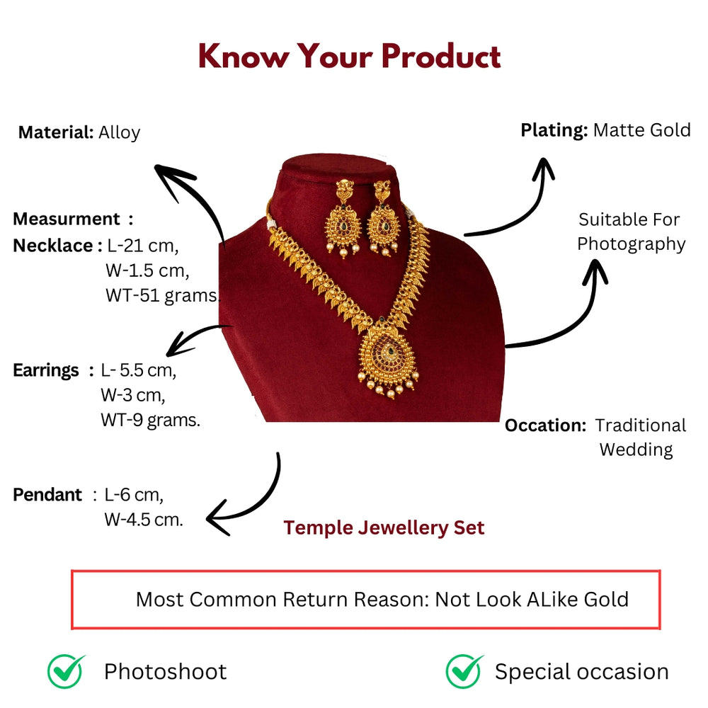 Classic Matte Gold Plated Peacock Pattern Short Jewellery Set Measurement Details Sasitrends