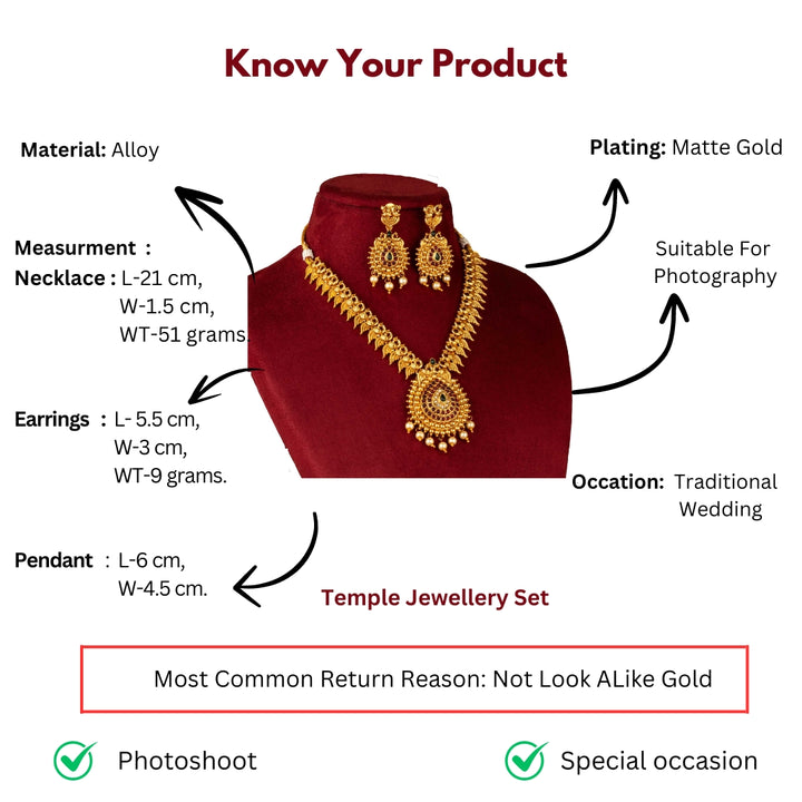 Classic Matte Gold Plated Peacock Pattern Short Jewellery Set Measurement Details Sasitrends