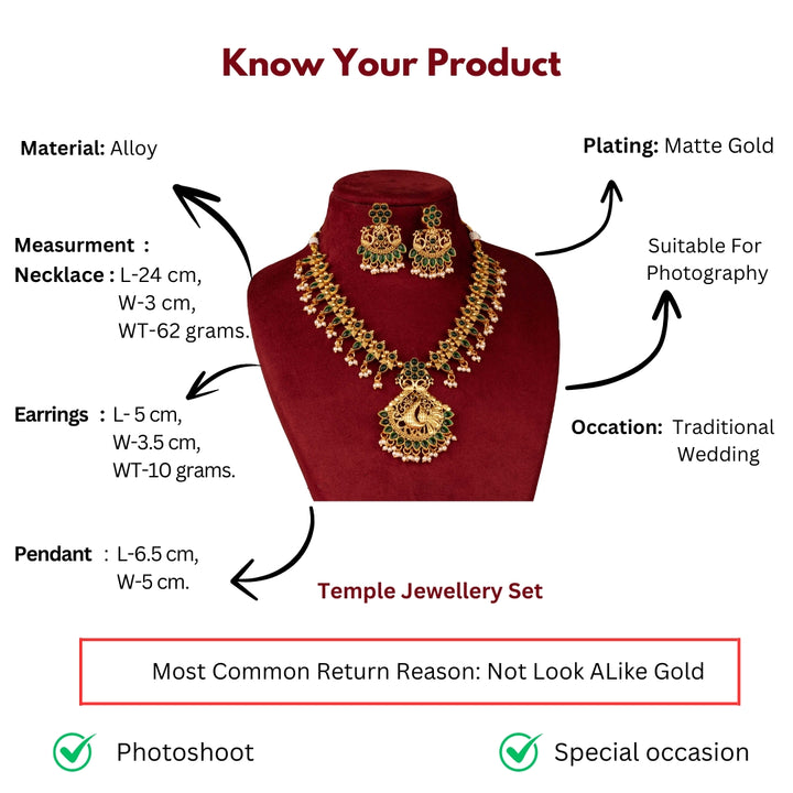 Classic Matt Gold Plated Peacock With Floral Pattern Jewellery Set Measurement Details Sasitrends