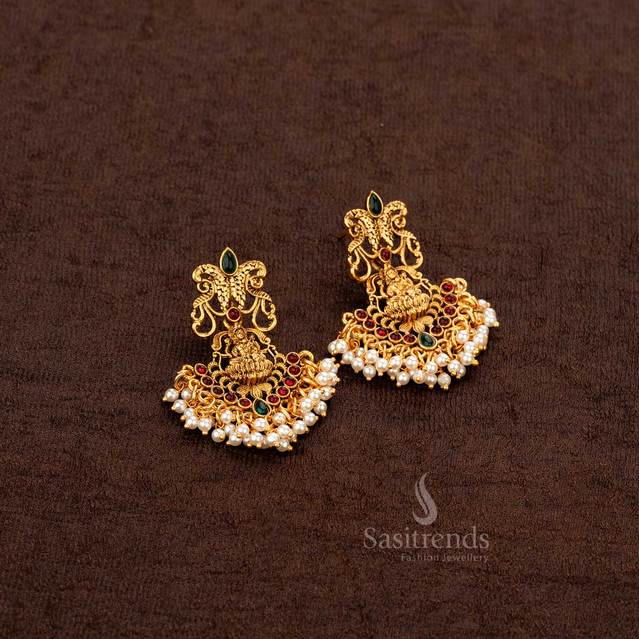 Classic Temple Traditional Matt Gold Plated Peacock Designer Earrings - Sasitrends