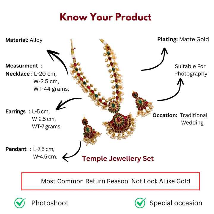 Classic Matte Gold Plated Floral Designer Jewellery Set Measurement Details Sasitrends