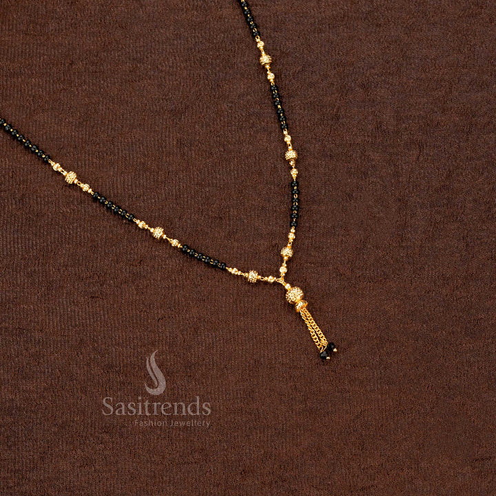 Luxurious micro gold-plated black beads mangalsutra with an ornate beaded design, perfect for festive and bridal wear - Sasitrends