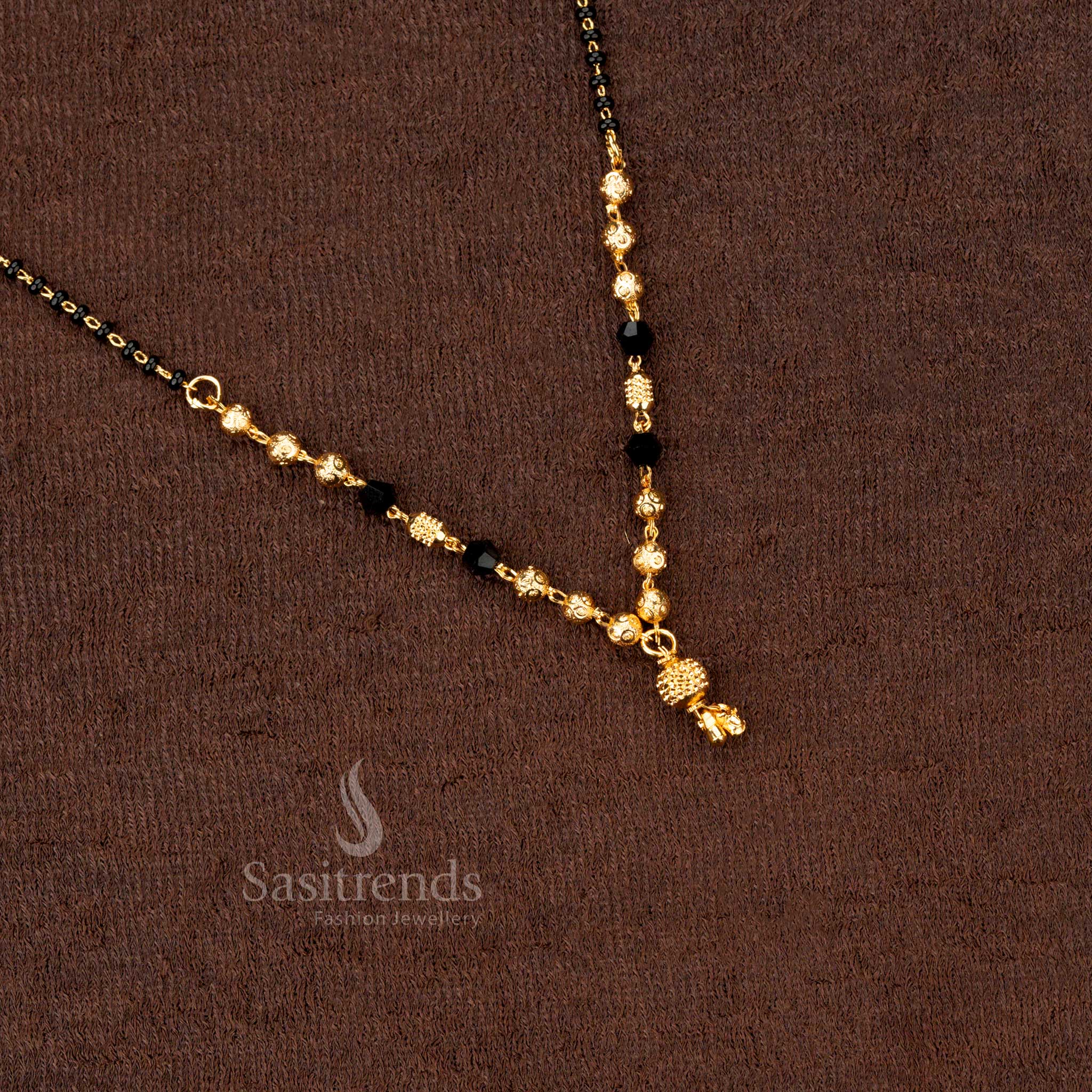 Royal traditional micro gold-plated beaded mangalsutra with black beads, designed for weddings and grand festive occasions - Sasitrends