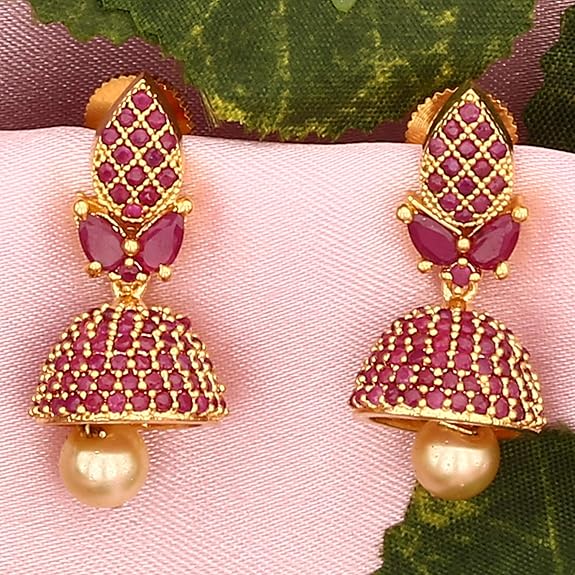 Micro Gold Plated AD Jhumka Traditional Earrings - Sasitrends - Sasitrends