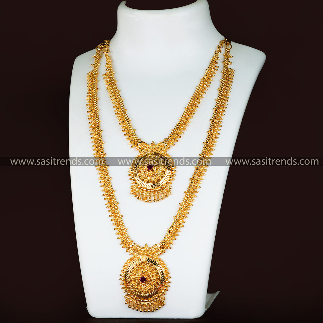 Combo set of micro gold-plated necklaces with round pendants, ideal for traditional ceremonies