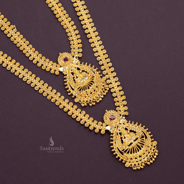 Traditional lakshmi motif micro gold plated short and long combo necklace sasitrends