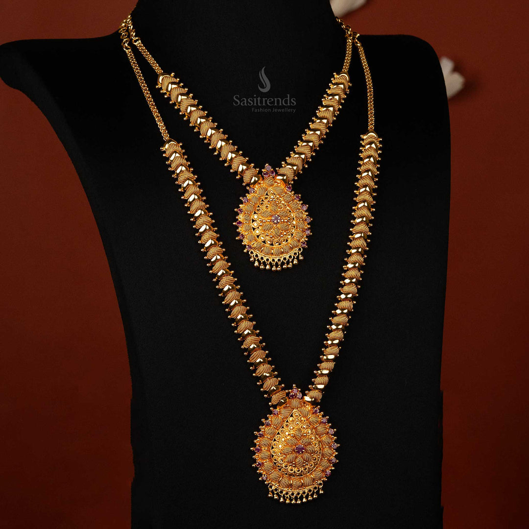 Traditional micro gold plated ruby ad stone combo jewellery set sasitrends