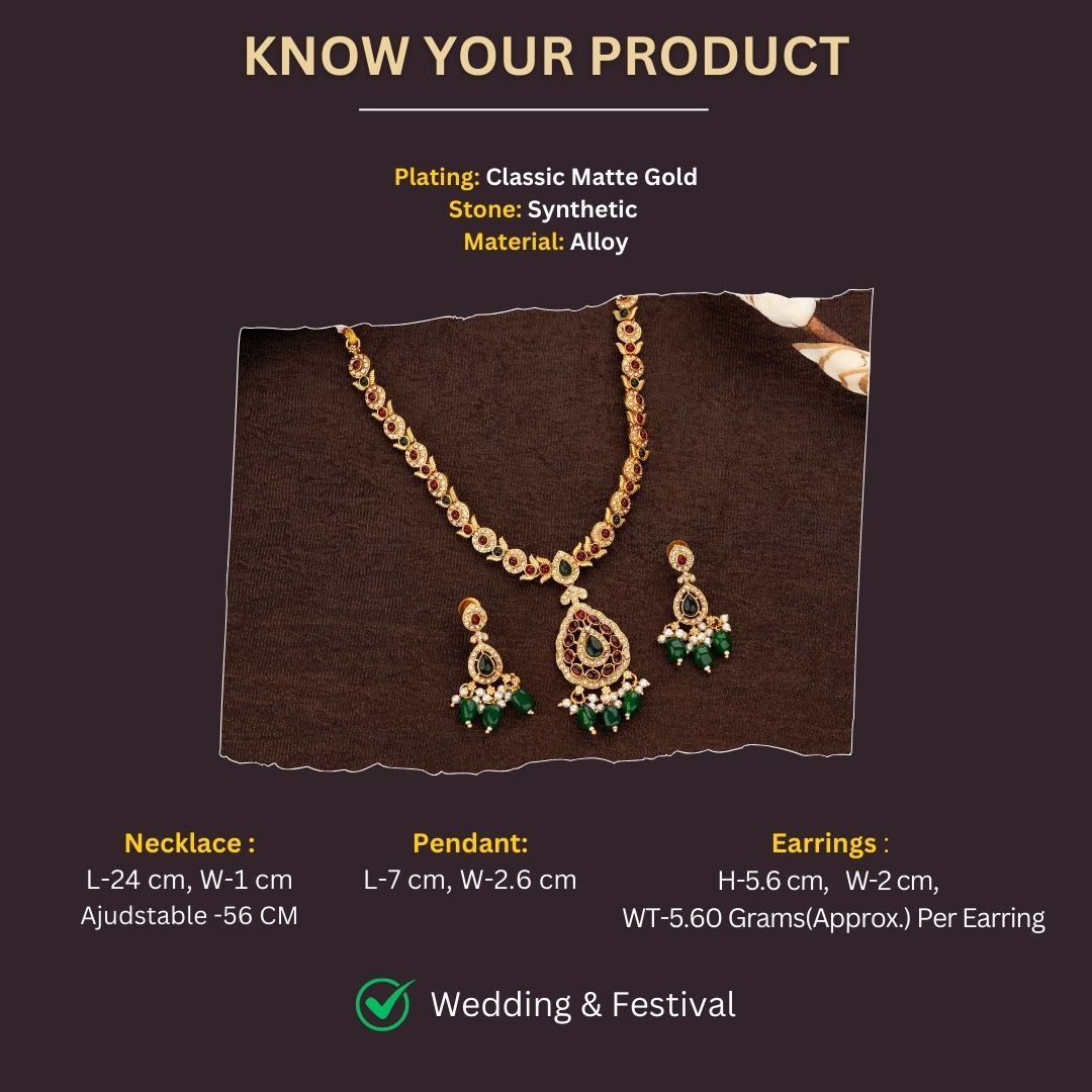 Classic Matte Gold Plated Jewellery Sets Measurement Image - Sasitrends





