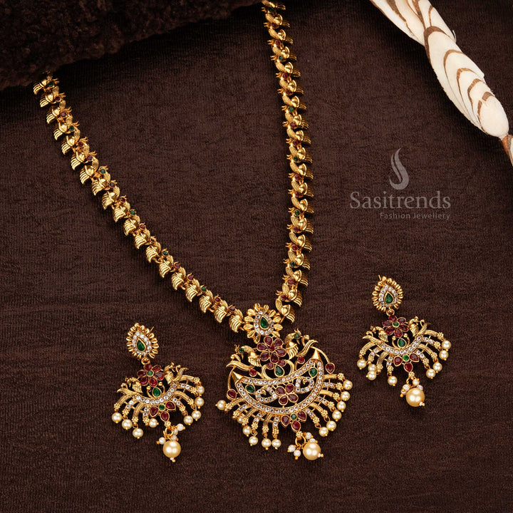 Traditional Wear Classic Matte Gold Plated Long Necklace Jewellery Set - Sasitrends