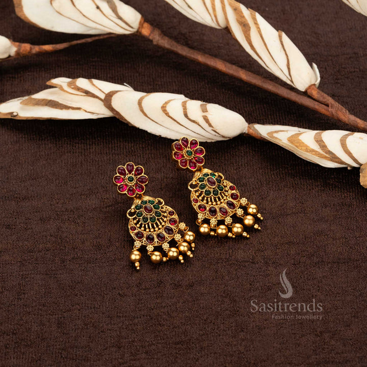 Stunning classic temple matte gold plated long haram ruby green  jewellery sets Earrings - sasitrends