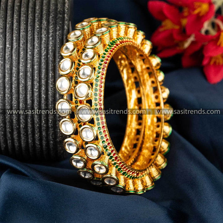 Traditional Wear High Gold Plated Kundan Stone Bangles – Latest Festival Collection for Women