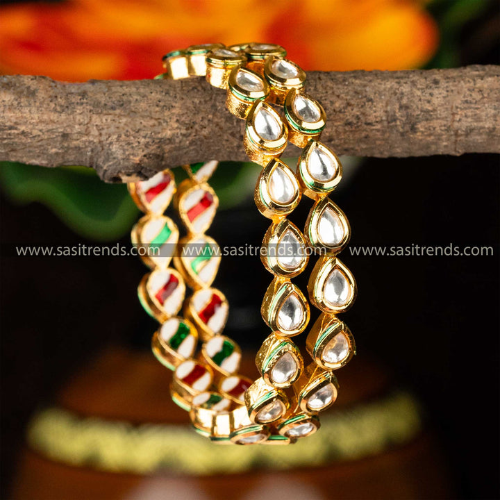 Stylish High Gold Plated Thilak Kundan Stone Bangles Sasitrends Online Shopping