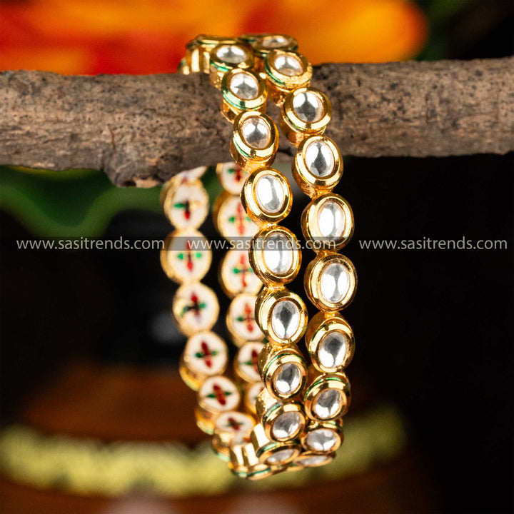 High Gold Plated Kundan Stone Bangles for Festive Occasions - Traditional Jewelry for Women