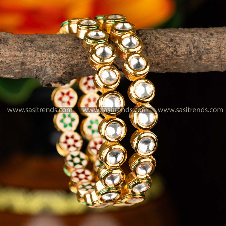 High Gold Plated Kundan Stone Bangles - Traditional Jewelry for Women | Sasitrends