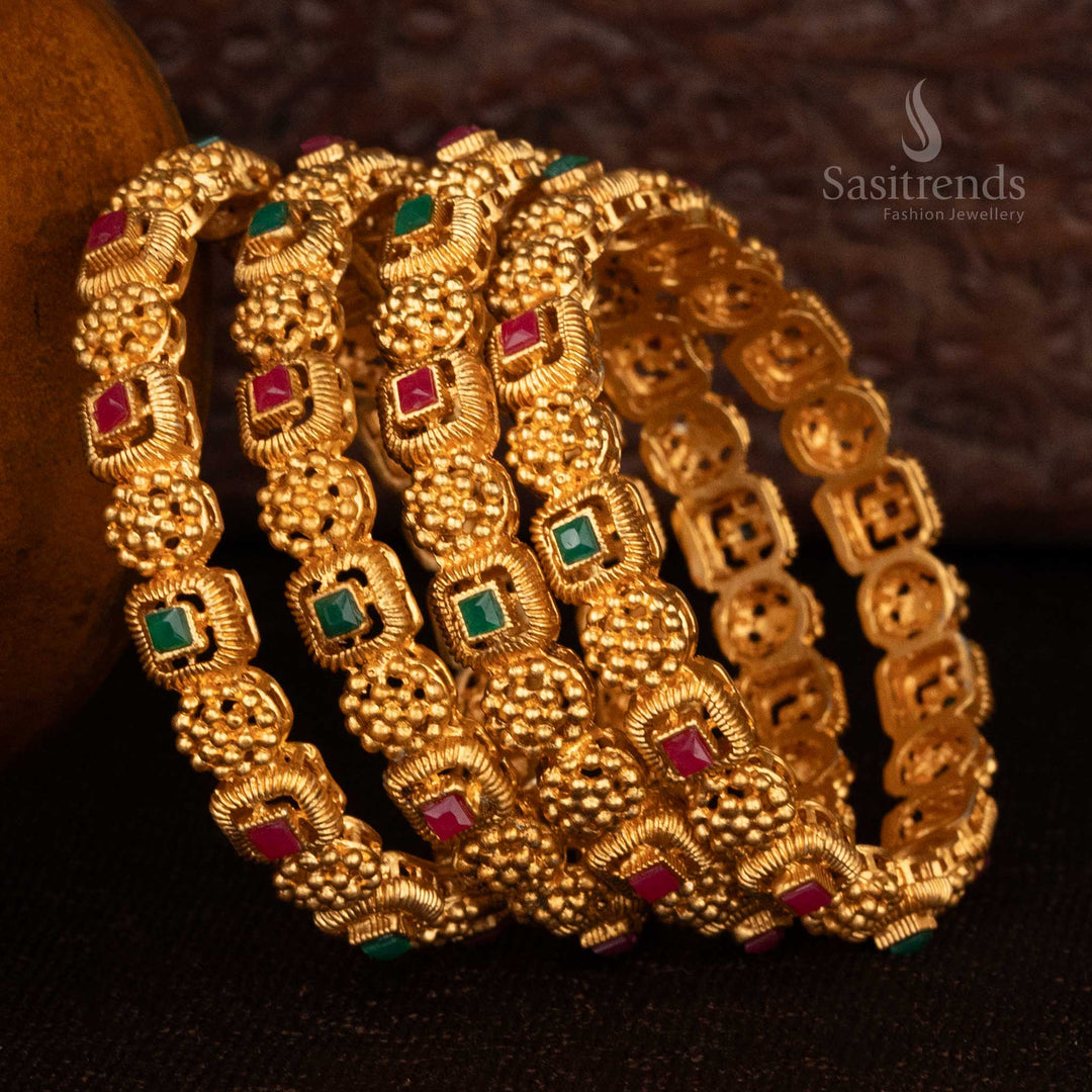 Affordable traditional temple jewellery bangles with ruby accents - Sasitrends