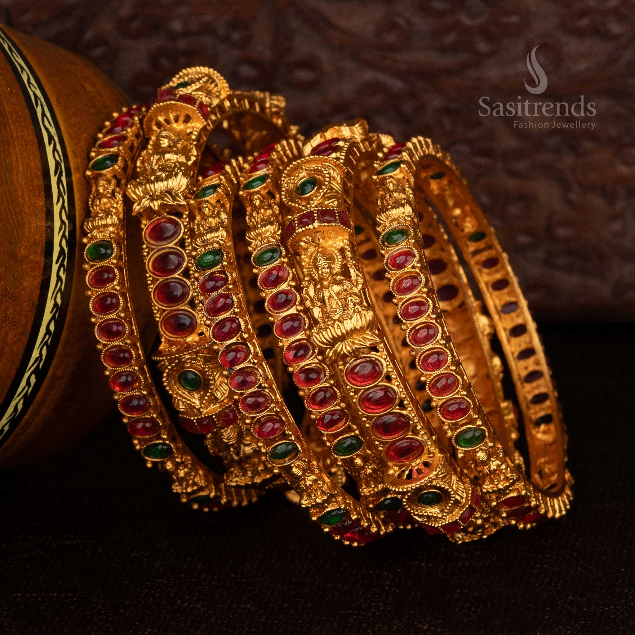 Bold Geometric Temple bangles in Matte gold Festive jewellery - Sasitrends