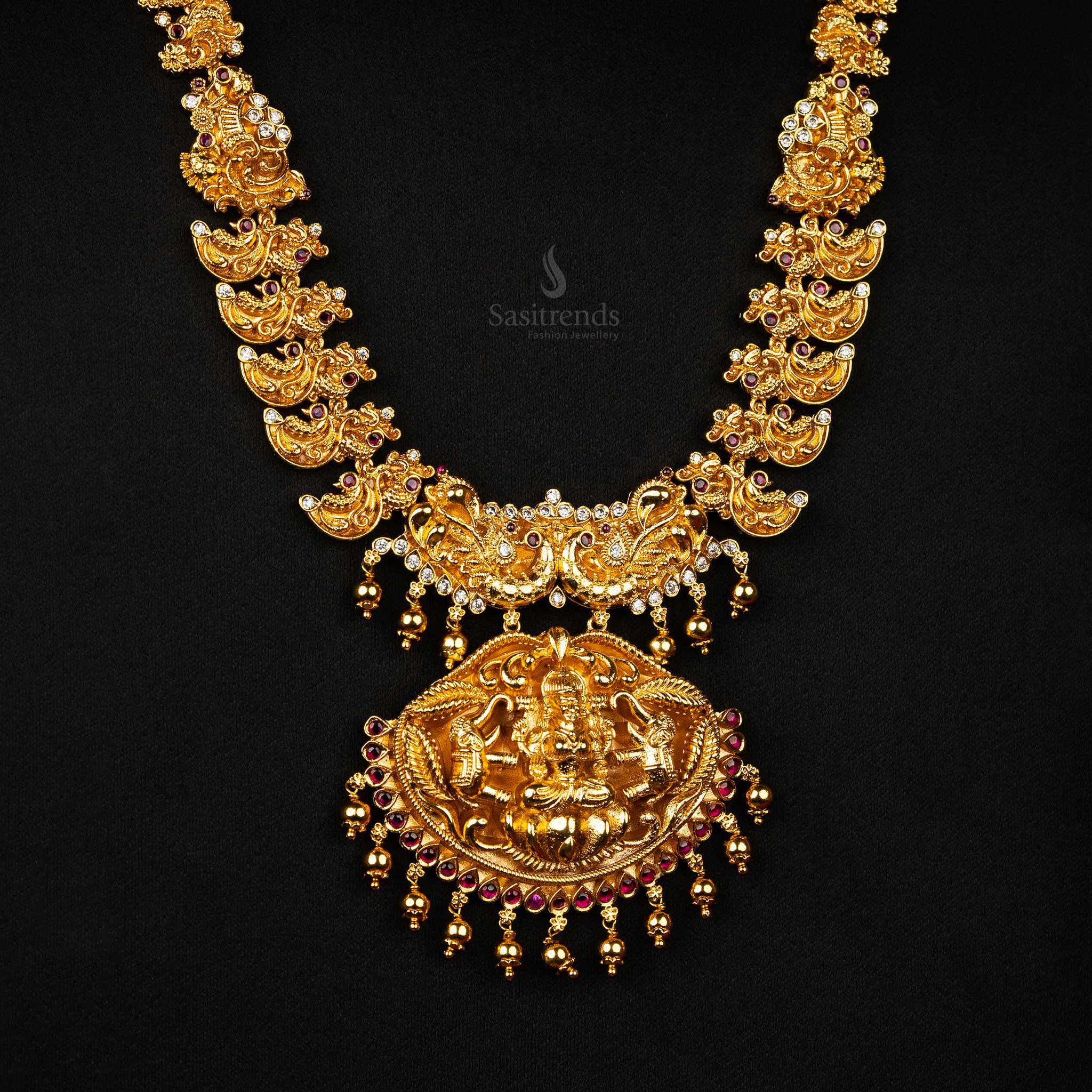 Bridal matte gold-plated Lakshmi Nagas necklace with elephant pendant