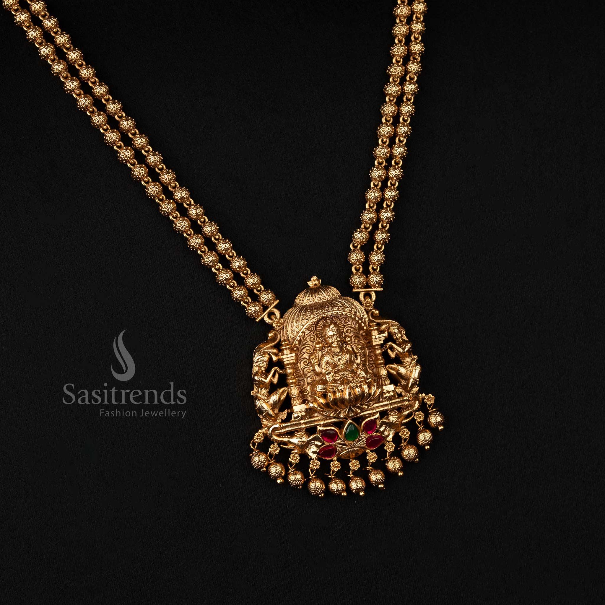 Traditional Lakshmi Pendant Long Necklace Set for Brides and Festive Wear - Sasitrends