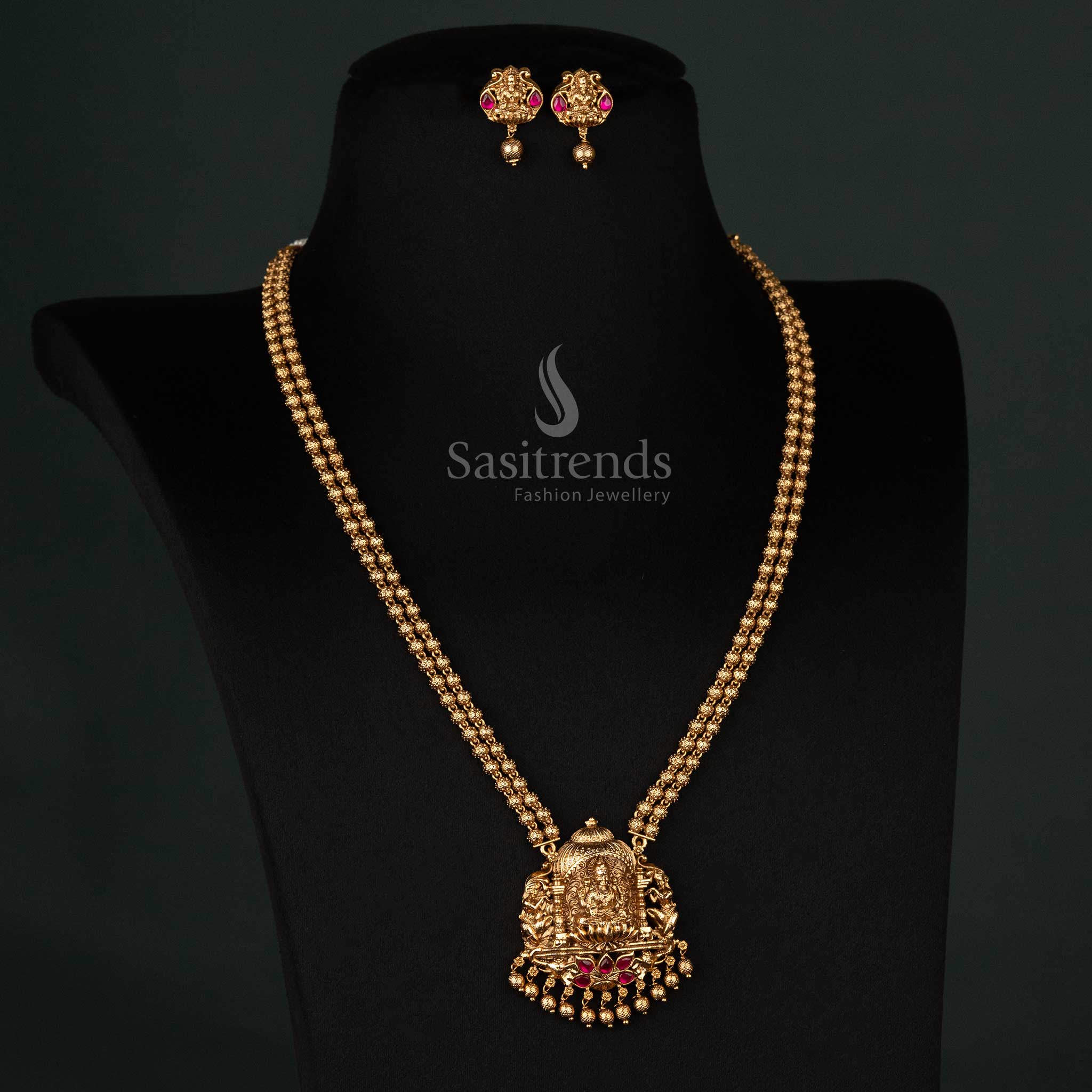 Traditional Lakshmi Pendant Long Necklace Set for Brides and Festive Wear - Sasitrends