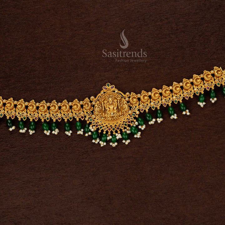 Traditional Wedding Hip Chain with Peacock Design, AD Stones, and Elegant Multi Pearl Agate - Sasitrends