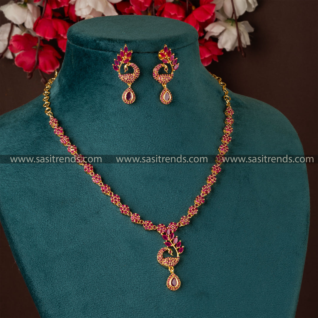 Elegant Sasitrends Micro Gold-Plated Necklace Set with Tilak-Shaped Pendant