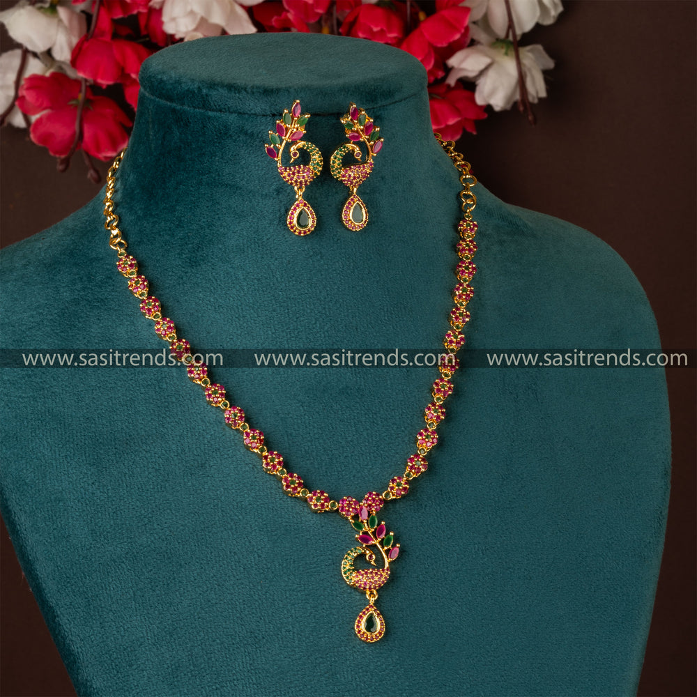 guaranteed micro gold plated ruby green necklace with earrings jewellery set