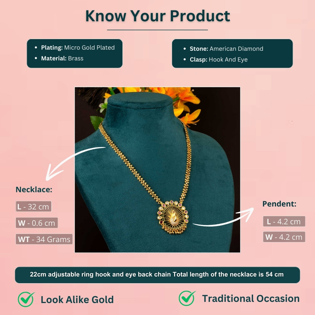 Micro gold plated american diamond necklace measurement image - Sasitrends