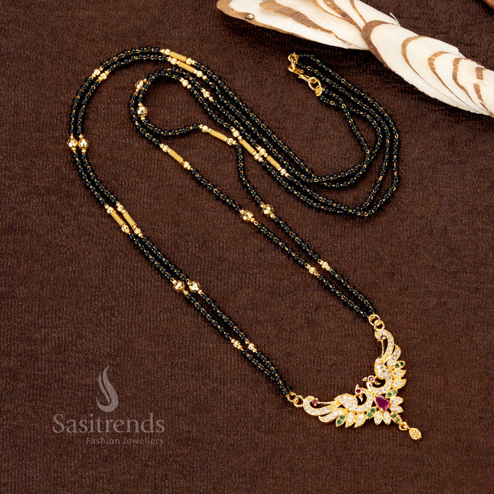 Antique finish micro gold-plated mangalsutra featuring black beads and a unique AD pendant, radiating timeless charm - Sasitrends