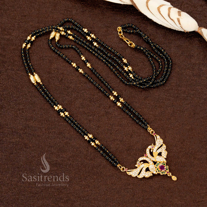 Stunning ethnic gold-plated mangalsutra with black beads and a trendy AD pendant, perfect for modern yet traditional looks - Sasitrends