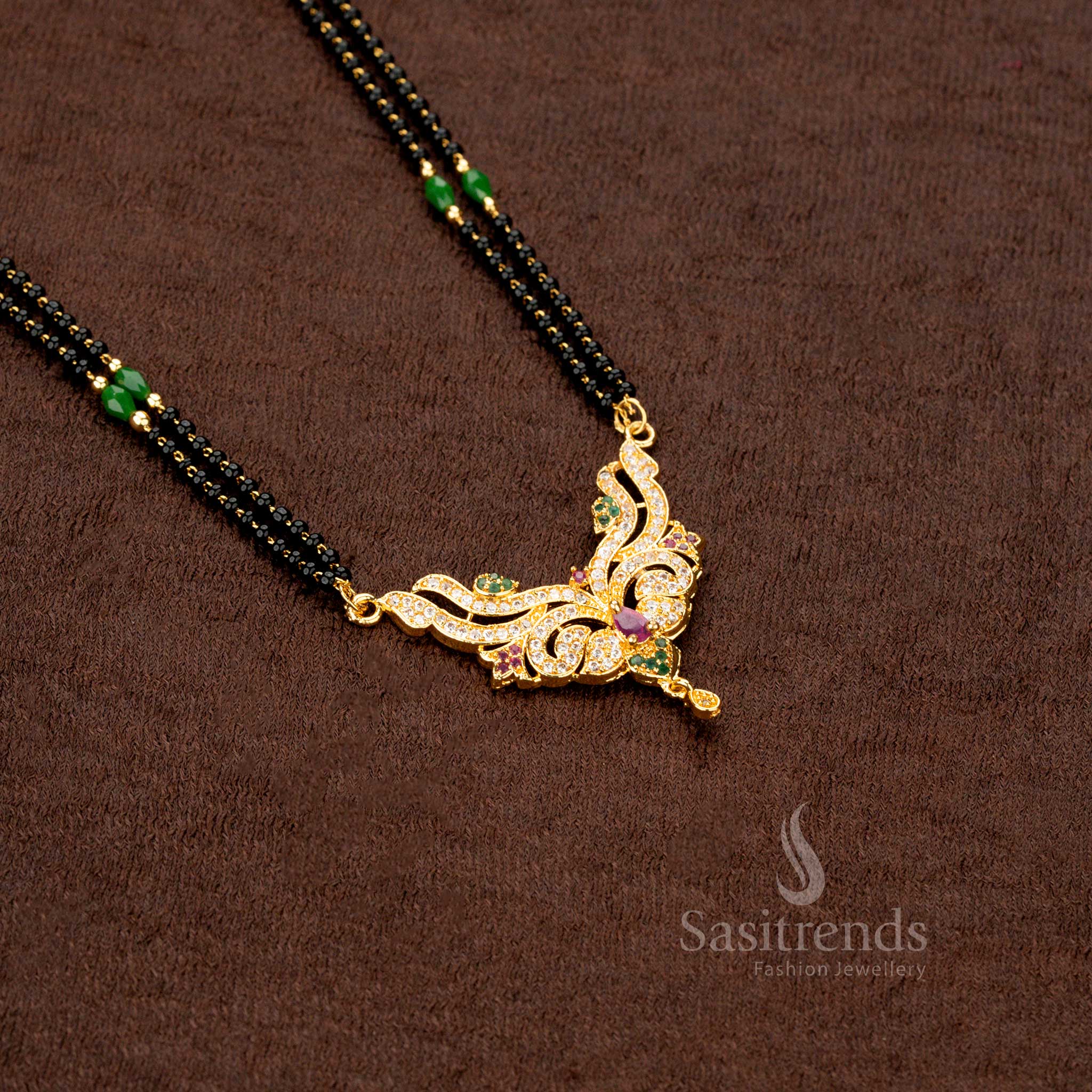 Royal Antique Style Gold Plated Mangalsutra with Stunning AD Stone Pendant - Sasitrends