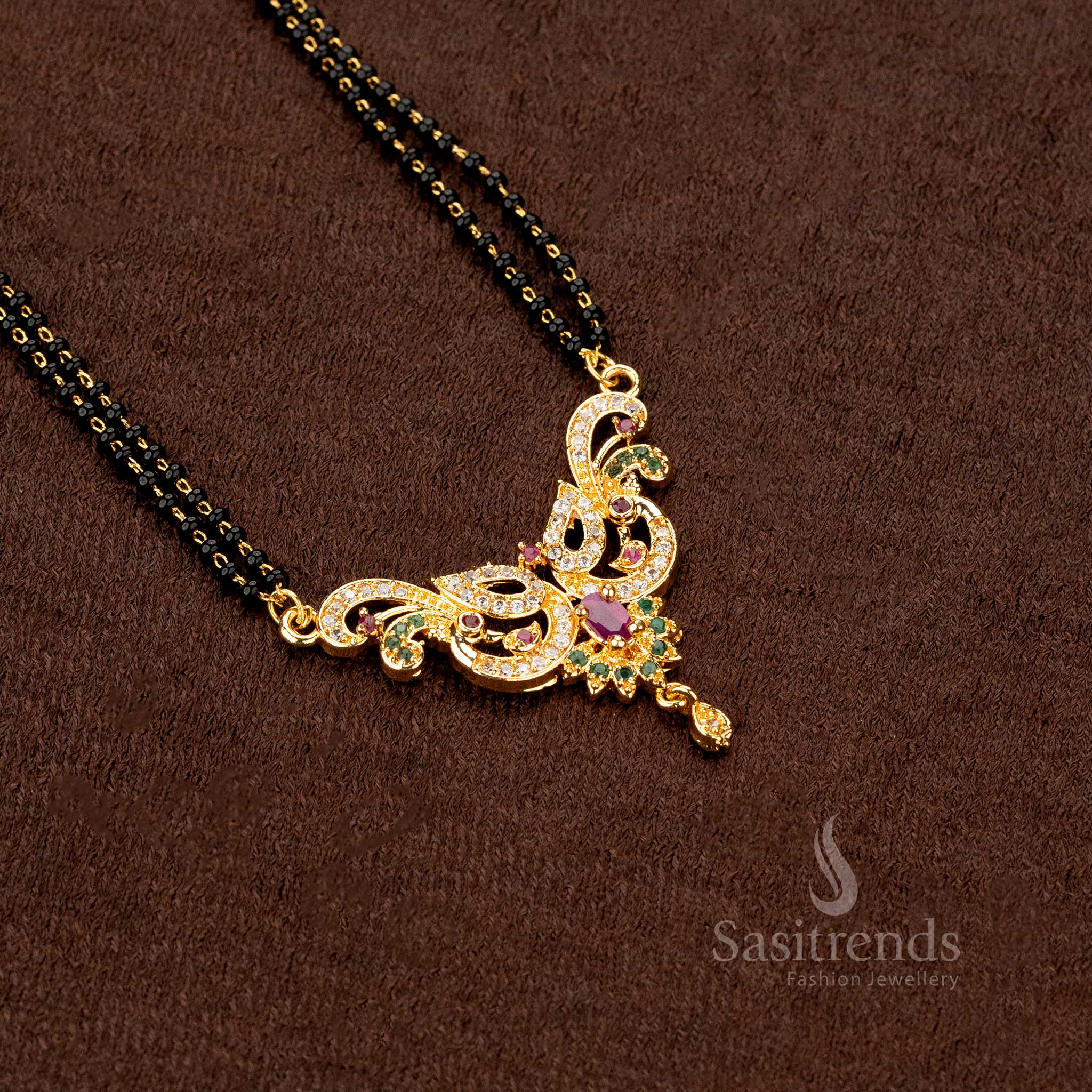 Ethnic Charm – 24-Inch Mangalsutra with Black Beads & Gold Finish Pendant - Sasitrends