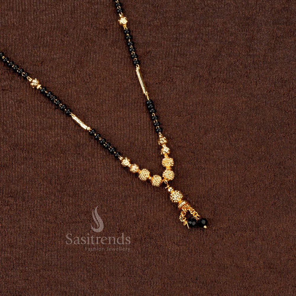 Exclusive fashionable gold-plated mangalsutra with black beads and decorative beadwork, adding sophistication to ethnic jewellery - Sasitrends