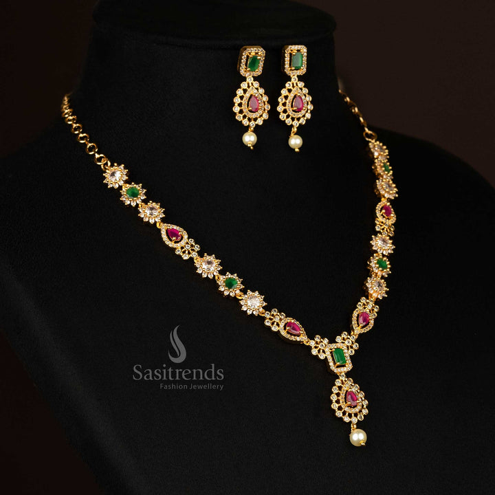 Elegant AD jewellery set with multicolor stones and gold plating - Sasitrends