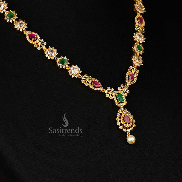 Gold plated pendant set with ruby, green, and white gemstones - Sasitrends