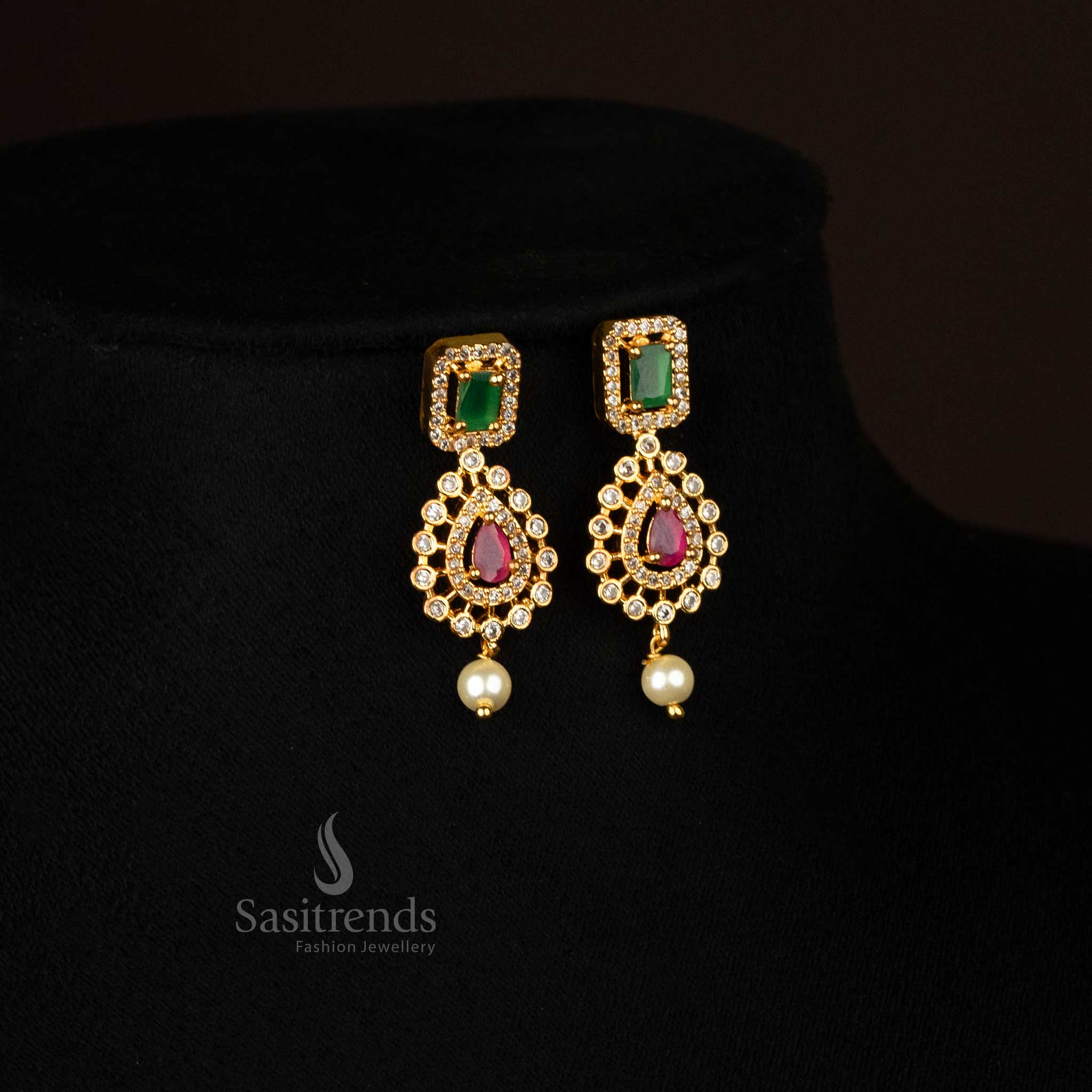 Floral AD Earrings with multicolored stones and gold plating - Sasitrends