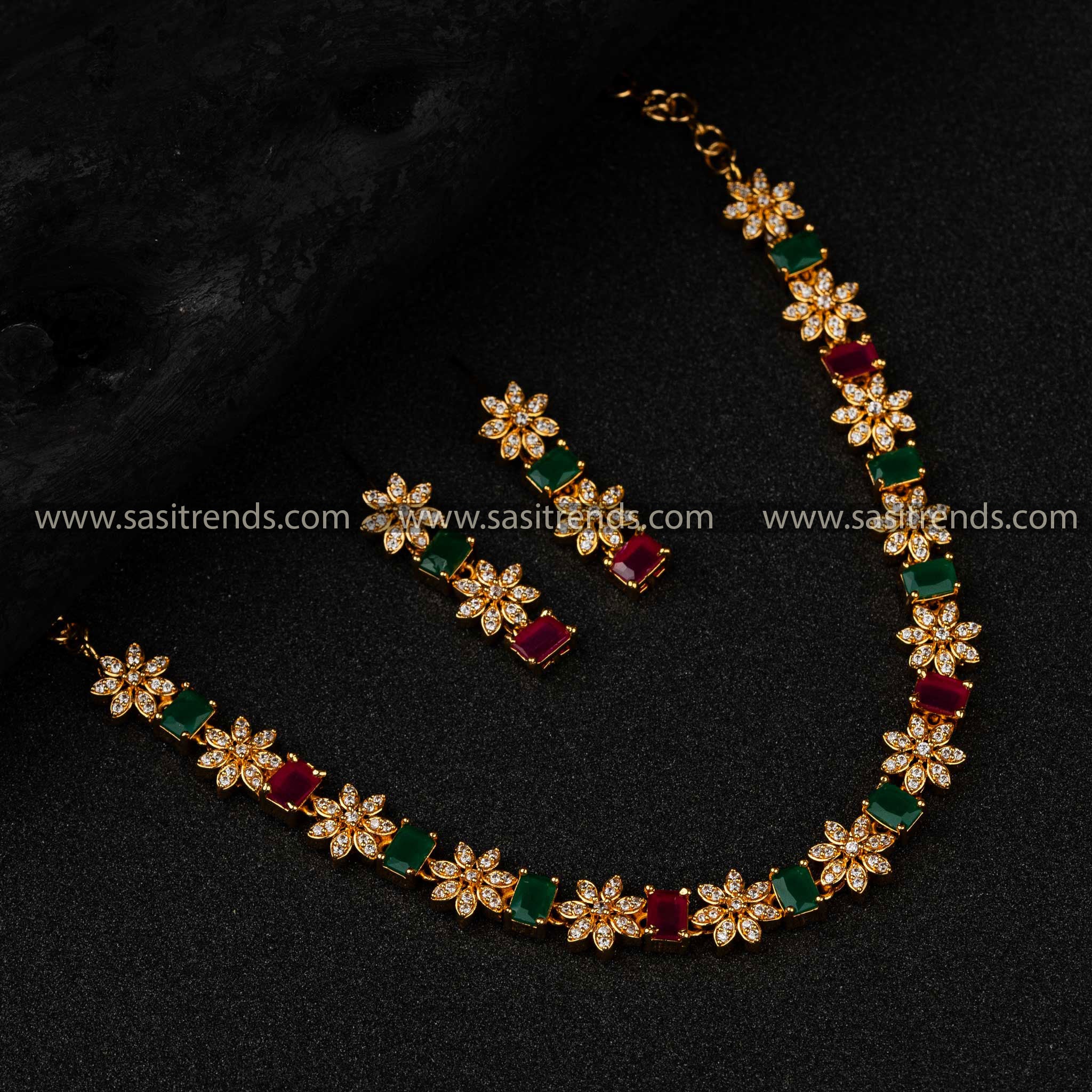 1 Year Guaranteed Micro Gold Plated Flower Design Necklace With Earrings Set