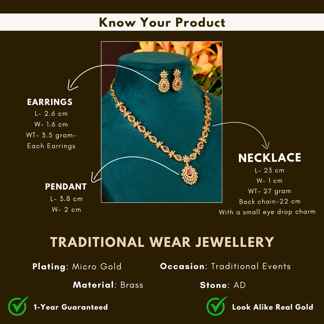 Micro gold plated jewellery set measurement image - Sasitrends