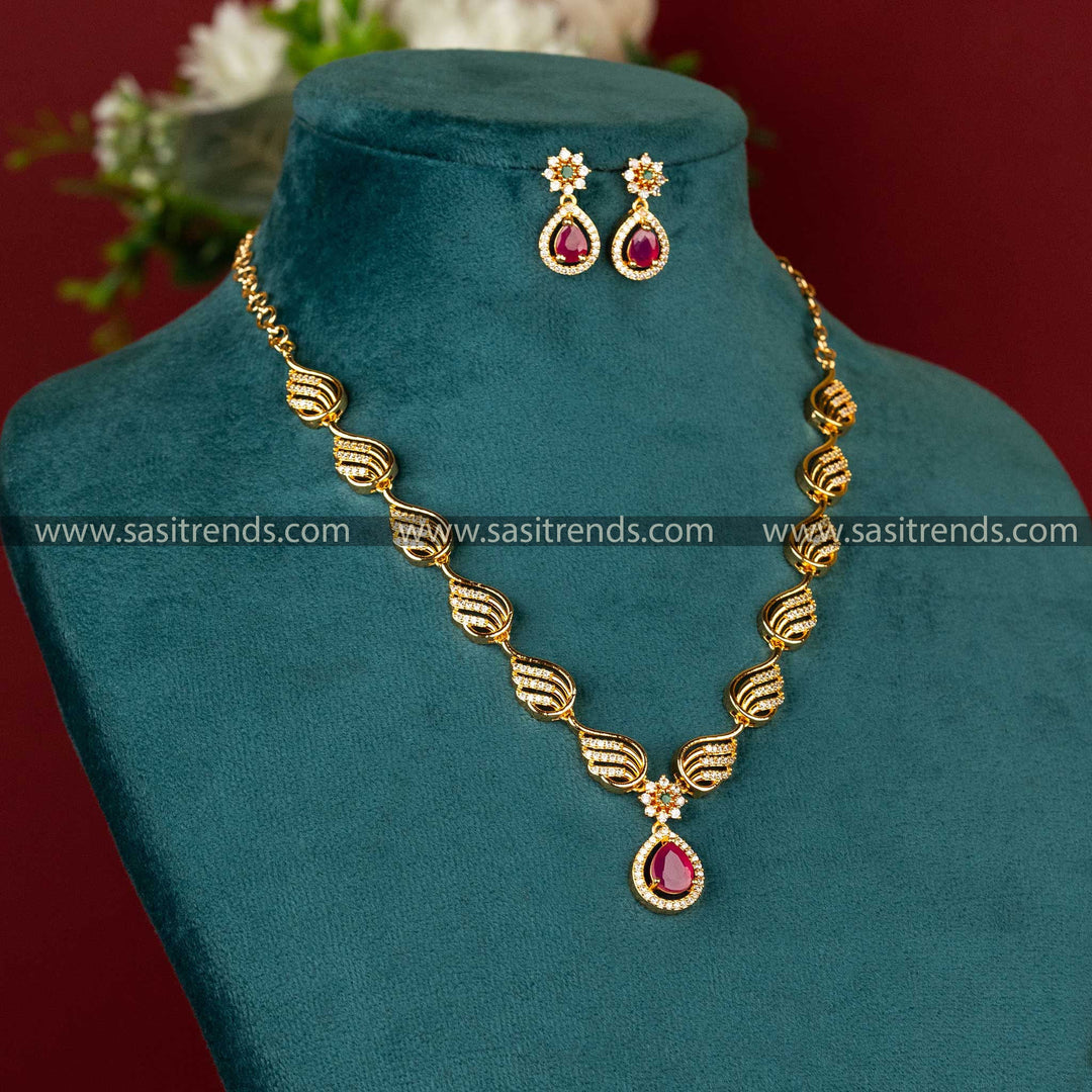 Eye-Catching Micro Gold-Plated Multi-Colour Diamond Jewellery Set Sasitrends Online