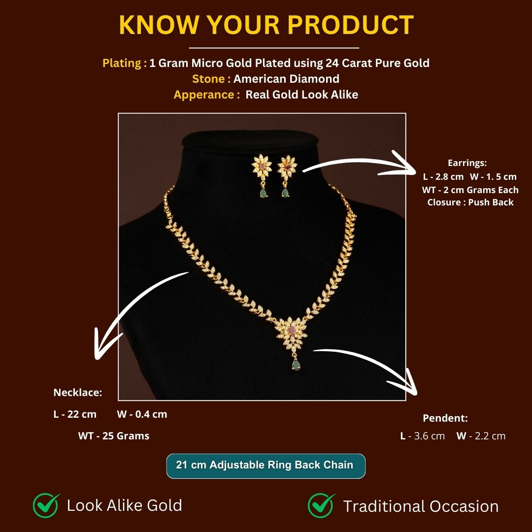 Micro Gold Plated Necklace Jewellery Set Measurement Image - Sasitrends