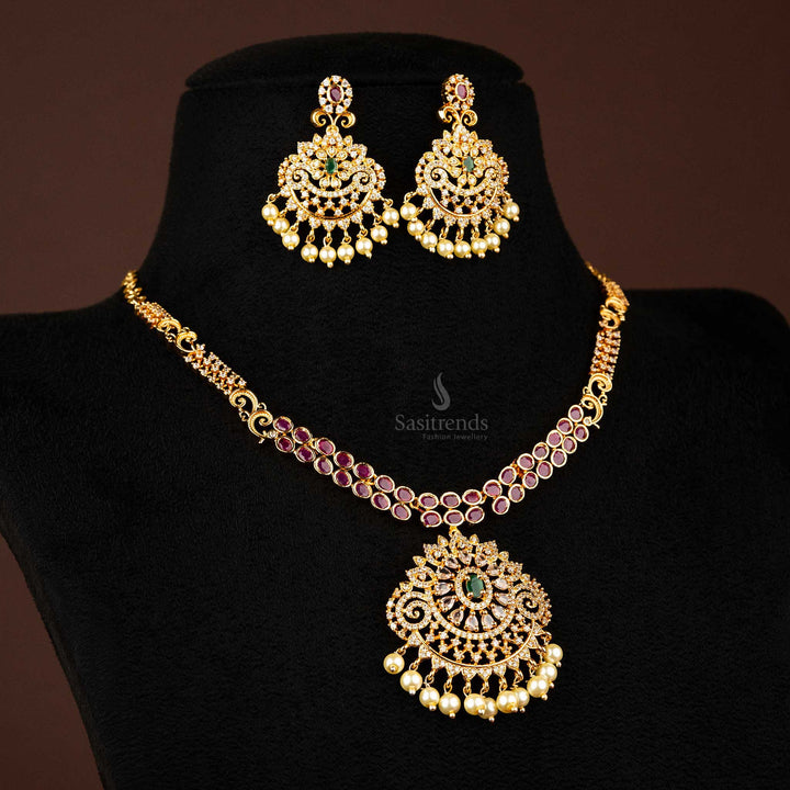 Intricate Floral Design Micro Gold Plated Jewellery Set with Pearls - Sasitrends