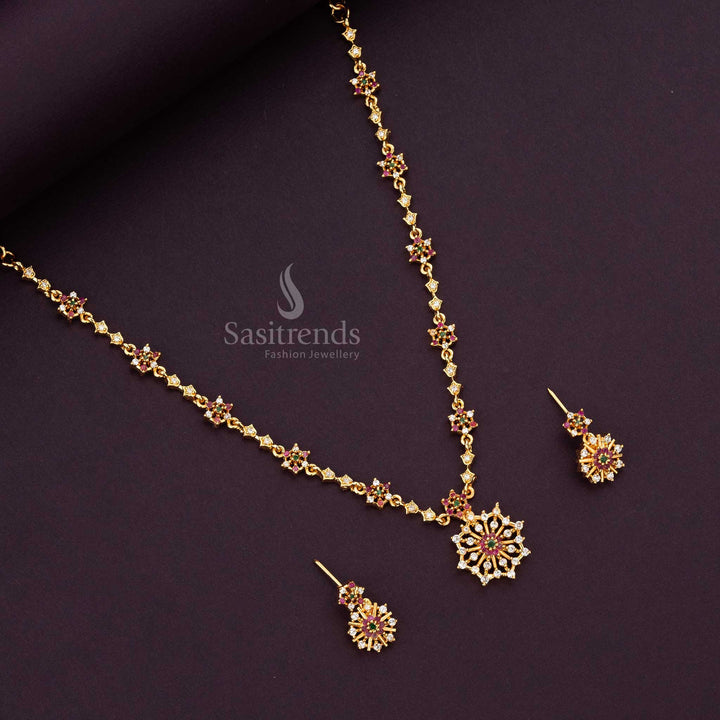 Micro Gold-plated traditional long necklace set for weddings and festivals - Sasitrends