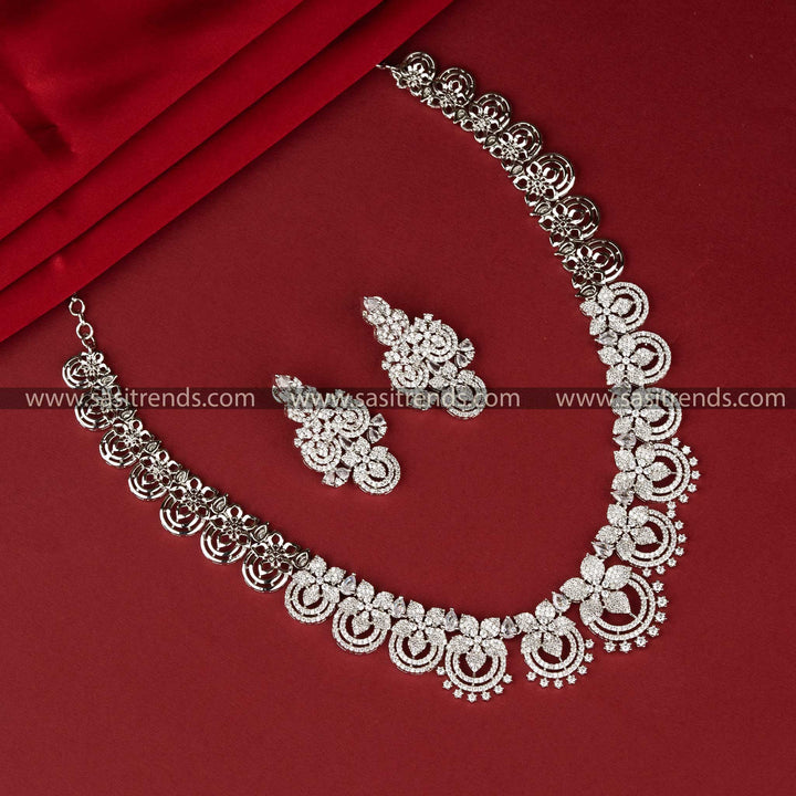 Exquisite American Diamond Jewellery Set with Intricate Circular Motifs - Sasitrends